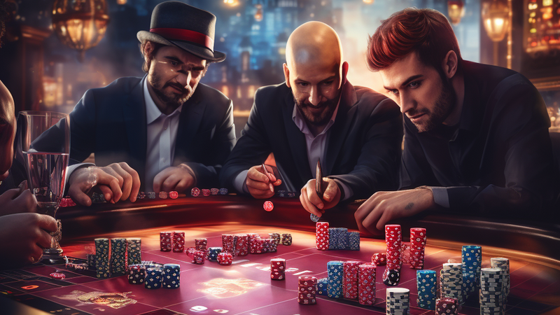 contemporary gamblers rolling dice on a well lit table